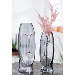 Casablanca Gesichtsvase, "Moai", Gesichtsmotiv, Glas, grau, , H. 25 cm, D. 9 cm 40636