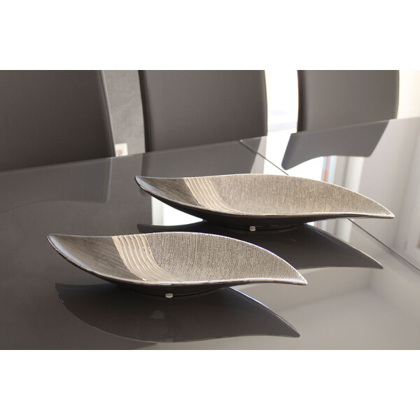 Casablanca Schale, "Bridgetown", gestreift, Keramik, grau, silberfarben, , L. 14 cm, B. 40 cm, H. 5,5 cm 43206