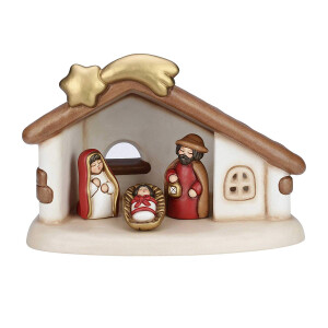 Thun Set Hütte mit Stern von Bethlehem und Heiliger Familie aus Keramik Klassische Krippe 29,4 x 19,9 x 20,1 cm S3034A82