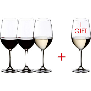 RIEDEL 7416/54 Vinum Zahl 3 Kauf 4 Riesling/Zinfandel, 4-teiliges Rot-/Weißweinglas Set, Kristallglas und Geschenk + Spende