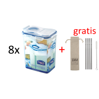 Lock & Lock 8er Set Frischhaltebox rechteckig mit Schütte HPL813F + Gratis 4er Set EKM Living Edelstahl Trinkhalme