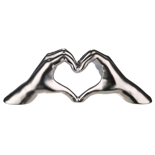 GILDE Dekoobjekt, Herz, "Heart", Händemotiv, Keramik, silberfarben, , L. 7 cm, B. 31 cm, H. 11 cm 43397