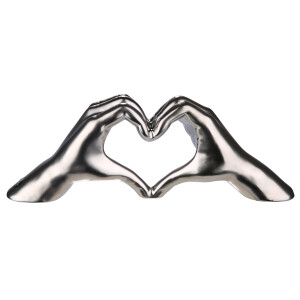 GILDE Dekoobjekt, Herz, "Heart", Händemotiv, Keramik, silberfarben, , L. 7 cm, B. 31 cm, H. 11 cm 43397