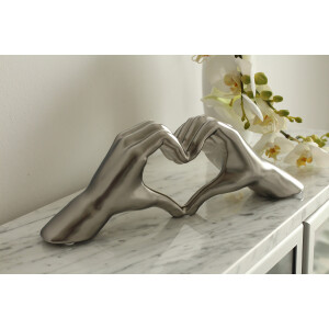 GILDE Dekoobjekt, Herz, "Heart", Händemotiv, Keramik, silberfarben, , L. 7 cm, B. 31 cm, H. 11 cm 43397